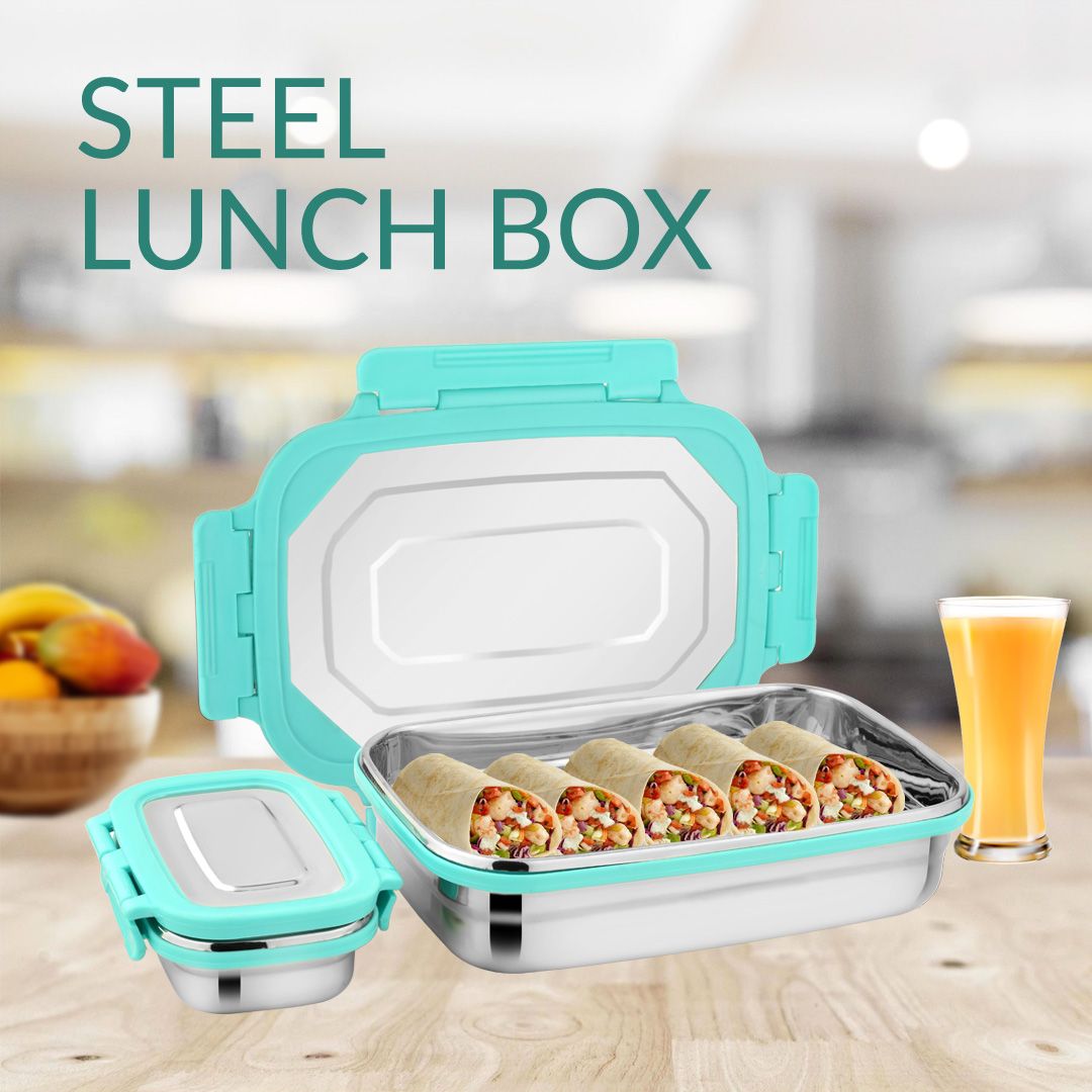 Stainless steel Airtight and Leak Proof Lunch & Tiffin Box for School/office/picnics(SeaGreen)